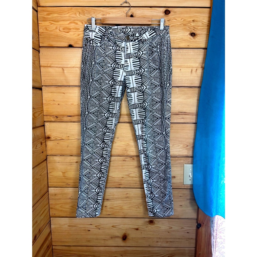 Forever 21 Tribal Geometric Print Skinny Jeans Black White Aztec Pattern 30